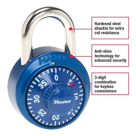 Master Lock 1530DCM Combination Padlock, 1-7/8 in. Wide, Metal Body, Keyless, As - Picture 2 of 7